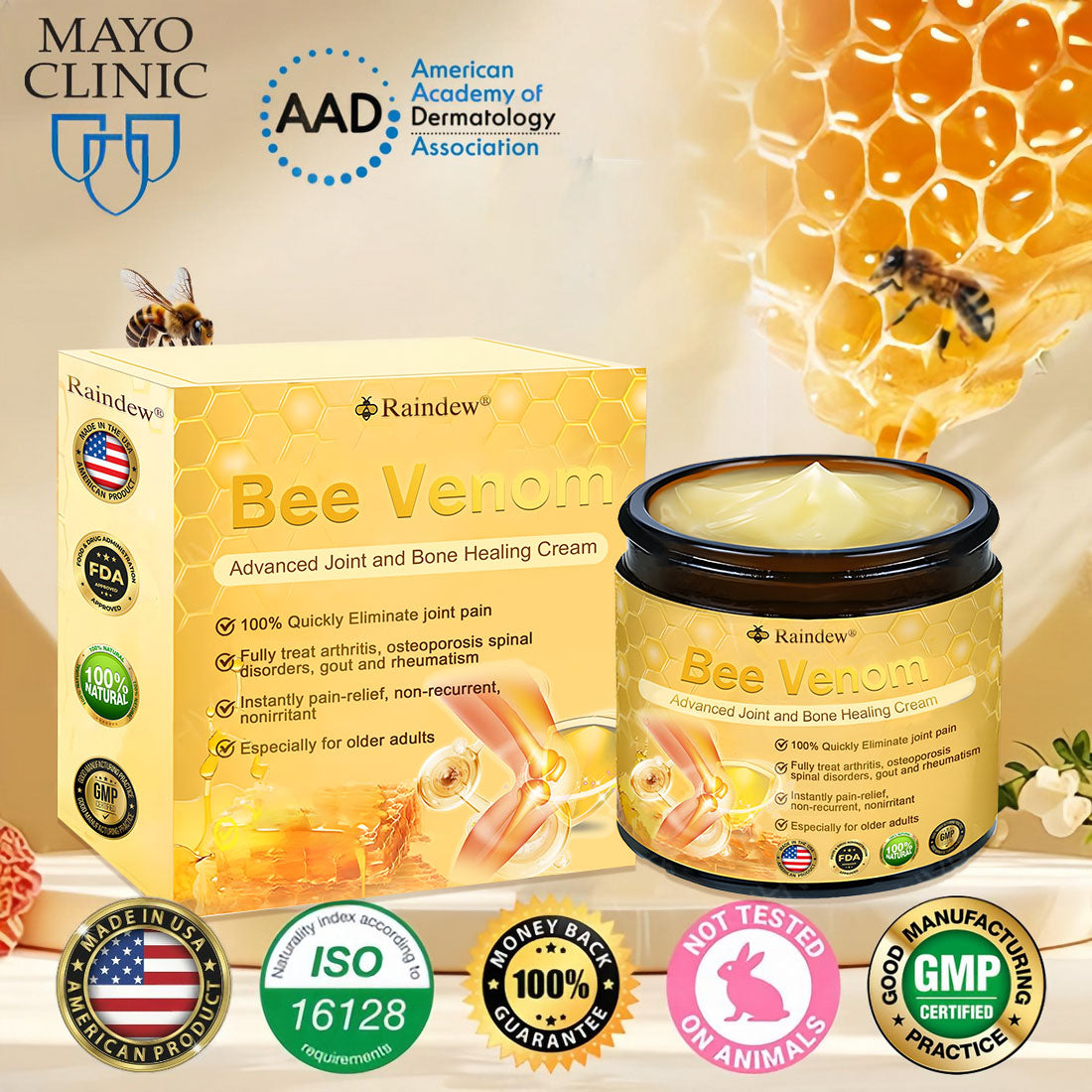 Raindew®Bee Venom Advanced Joint and Bone Healing Cream (👨⚕️Specifically developed for middle-aged and older adults)