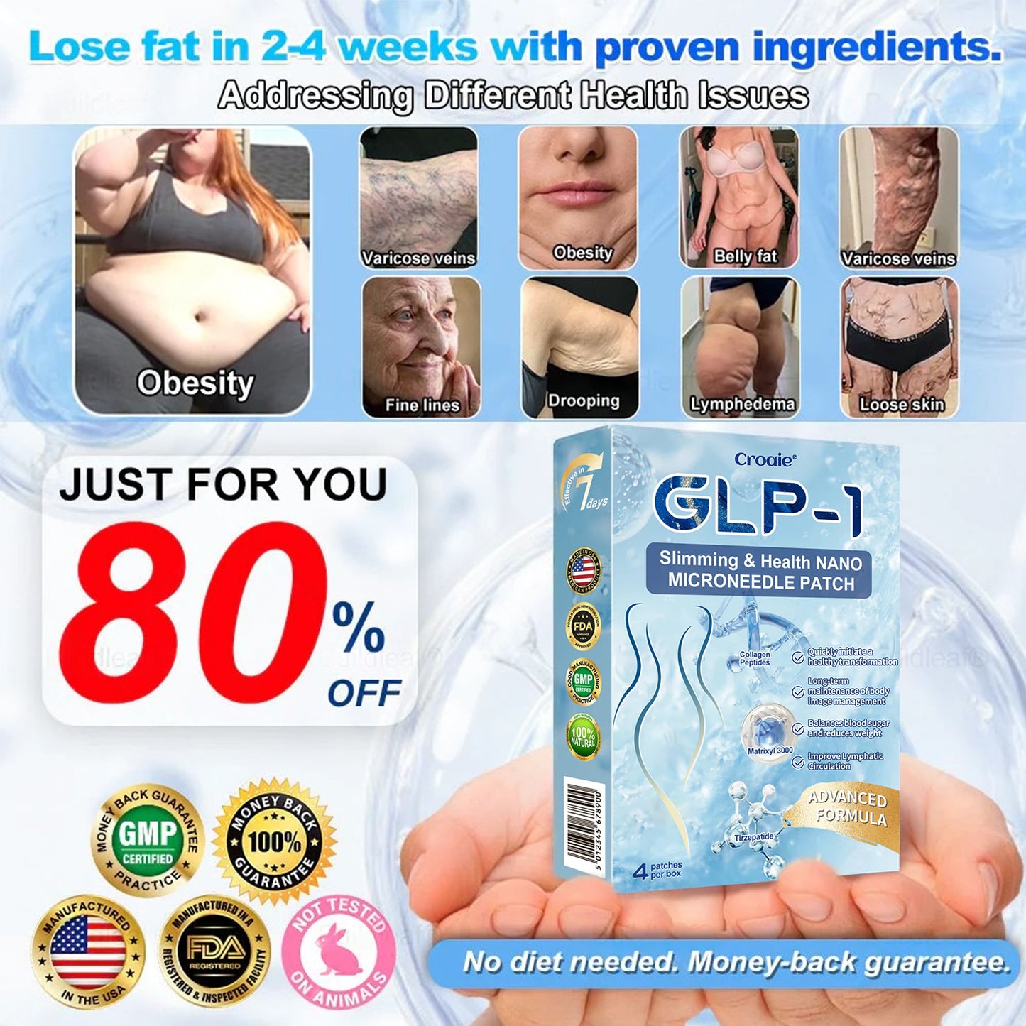 Official Store |🎁 Croaie® GLP-1 Nano-Microneedle Patch with Collagen & Matrixyl 3000丨Obesity, Cardiovascular Disease, Diabetes, Sleep Apnea, Joint Problems and More