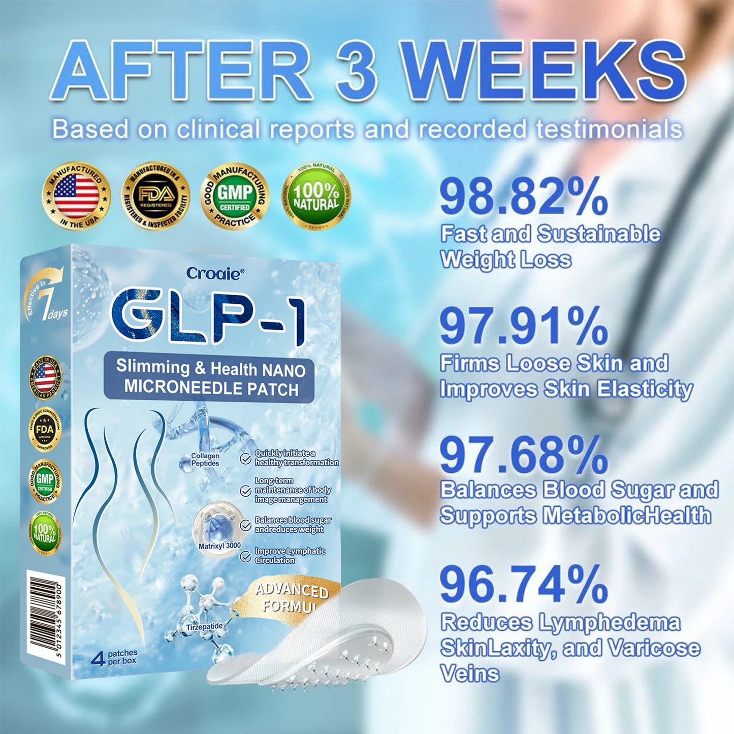 Official Store |🎁 Croaie® GLP-1 Nano-Microneedle Patch with Collagen & Matrixyl 3000丨Obesity, Cardiovascular Disease, Diabetes, Sleep Apnea, Joint Problems and More